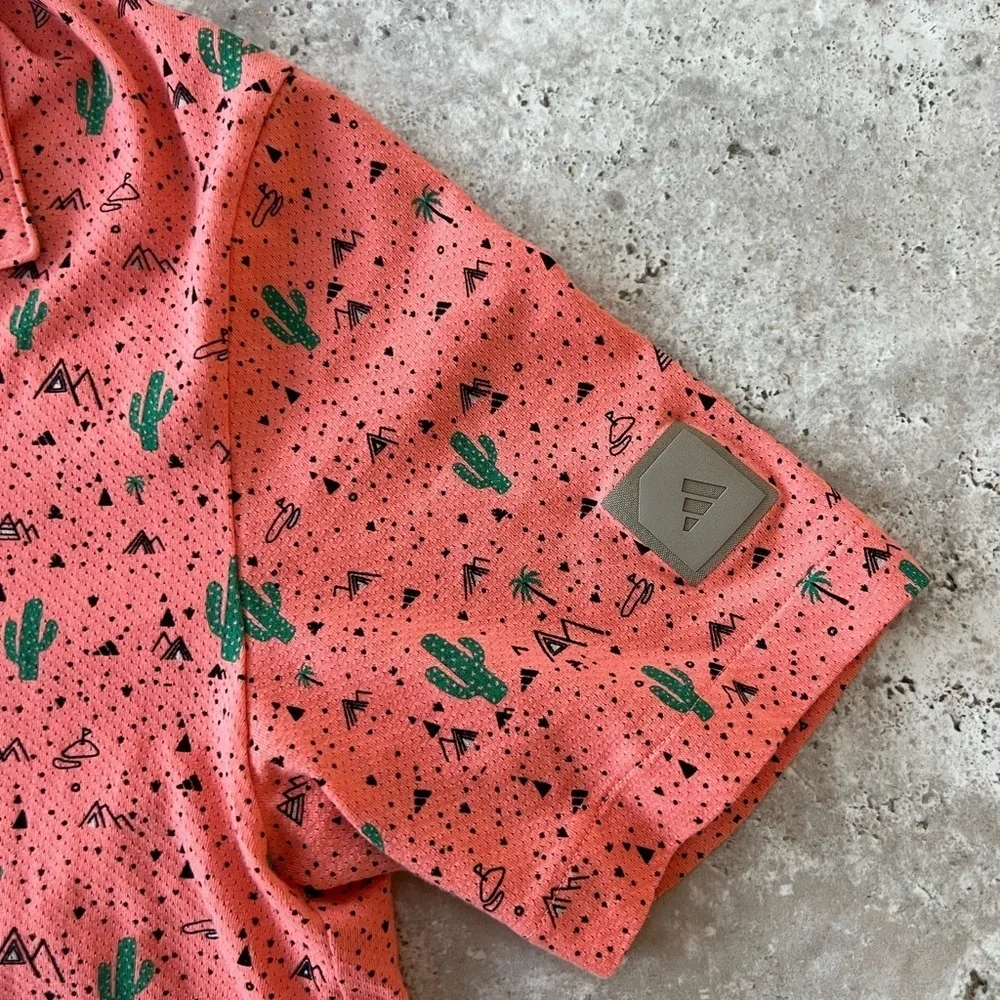 Adidas Adicross Golf Desert Button Up Short Sleeve Shirt in Coral Fusion, size S